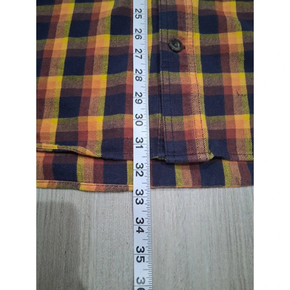 Duluth Trading Co Mens XL Tall Plaid Flannel‎ Shirt Orange Blue Button Down